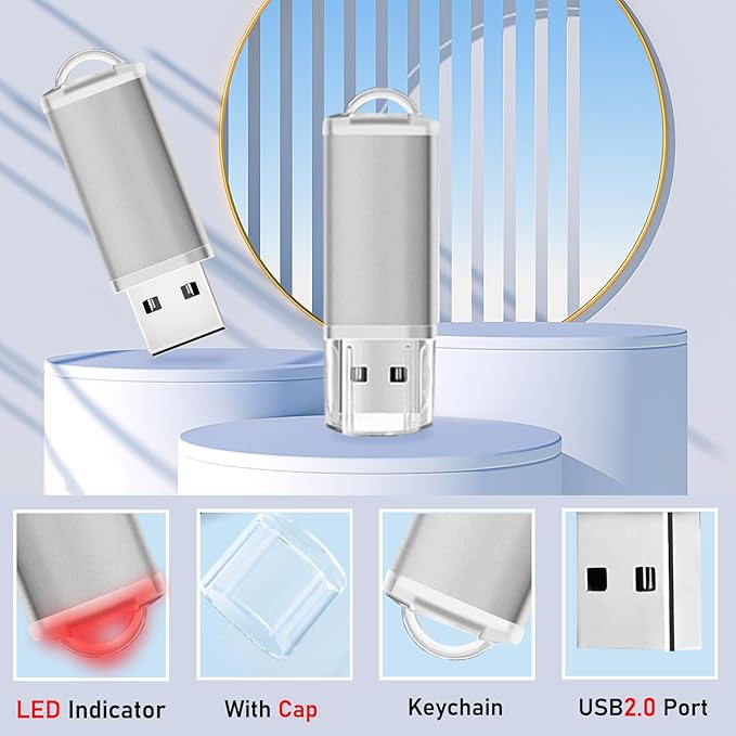 1GB USB Flash Drives 20 Pack, Memorias USB Thumb Drive 2.0 Memory Stick Fat Zip Drive 1 GB Jump Drives Multipack Pendrive with Landards and Lables (Sliver, 1Count 20 Packs)