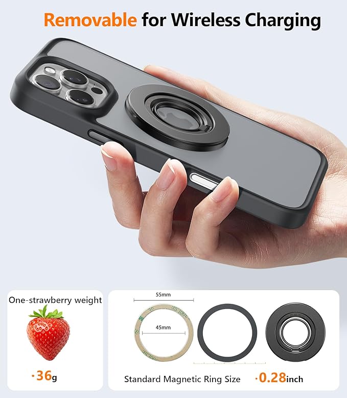 TORRAS 2025 Upgrade (Dual-Ring) Fit for MagSafe Phone Grip Ring Holder Compatible with MagSafe Kickstand Magnetic for iPhone 16/15/14/13/12/11 Samsung, Google Accessories, Black