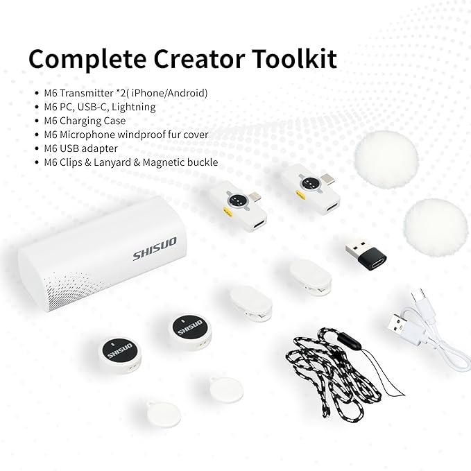 Wireless Lavalier Microphone for iPhone Android, Mini Clip-On Mic with Portable Charging Case, for YouTube Vlogging, Video Recording, Podcast, TikTok Content Creation