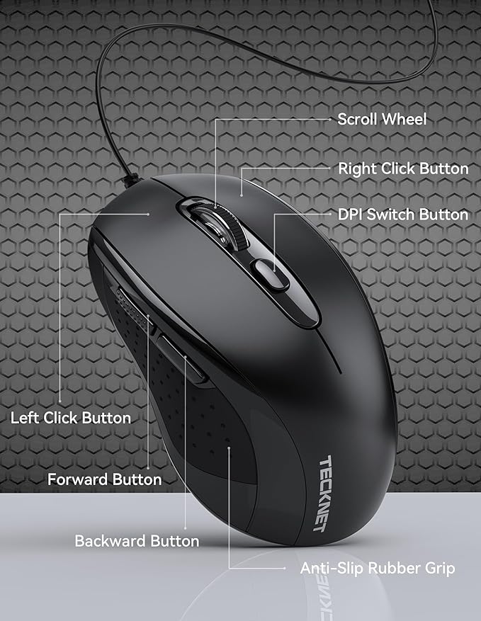 TECKNET Wired Mouse (Black)