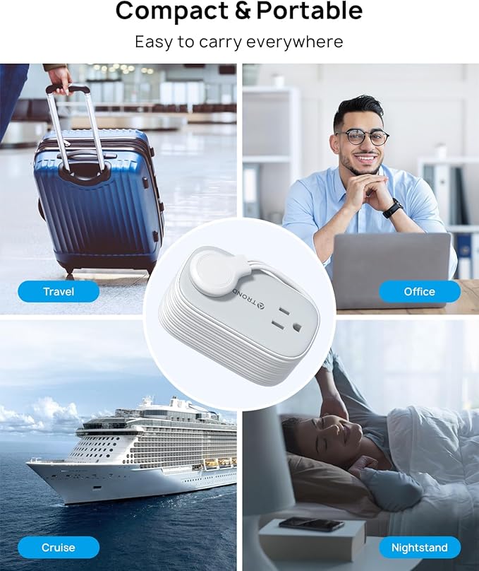 TROND Flat Plug Power Strip: 3.3ft Wrapped Short Extension Cord with 4 Outlets, 4 USB Ports, Small Charging Station, Travel Home Office Cruise Ship Dorm Room Essentials, Gray