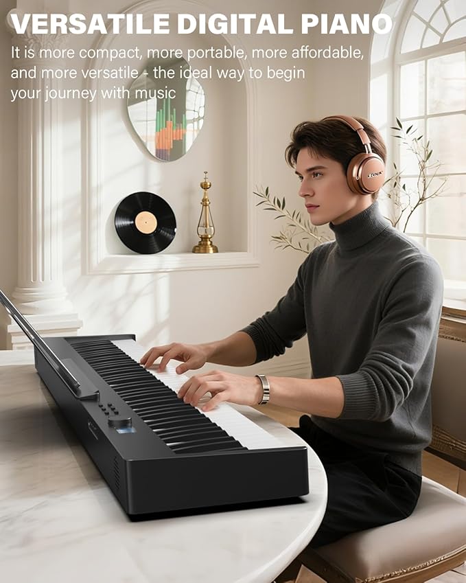 AiJoy 88-Key Piano Keyboard ASP-10F Electric Portable Folding Piano with Semi-Weighted Keyboard, Music Stand, Sustain Pedal, Handbag, USB MIDI Music Keyboard for Beginners, Black