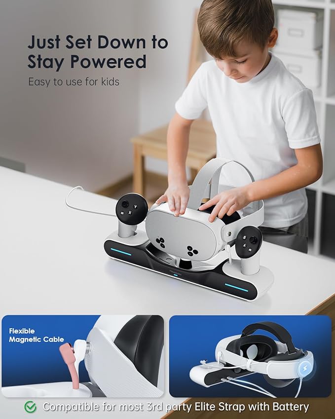 Charging Dock for Meta Quest 3/3S Charging Station Magnetic Charger for Meta Quest 3/3S Accessories Charging Stand