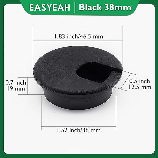 2 Pcs Desk Grommet 1-1/2" / 38 mm, Desk Cord Hole Cover, Cable Grommet ABS Plastic, Desk Hole Grommet for Home & Office Pc, Detachable Cable Cord Organizer-Black