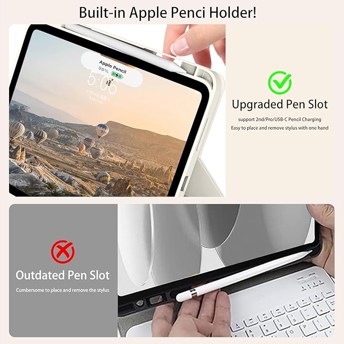 JKSML for iPad(A16) 11th/10th Generation Case with Keyboard (11/10.9 inch) 2025/2022, 7 Color Backlight Detachable Bluetooth Cover with Trackpad, Flip Stand Case Thin with Pencil Holder, Cream White