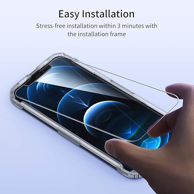 UNBREAKcable Shatterproof Tempered Glass Screen Protector for iPhone 12/12 Pro [3-Pack] [Easy Installation Frame] [9H Hardness] [99.99% HD Clear] [Bubble Free] for Apple 6.1''