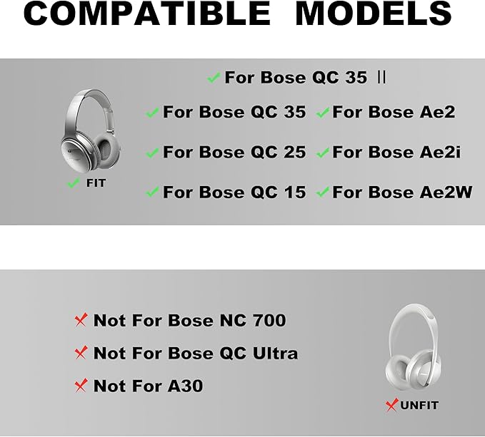 Replacement Ear Pads - Compatible with QuietComfort 35 & QC35 ii Headphones,Soft Protein Leather, Premium Noise Cancelling Earpads, Durable & Comfortable Ear Cushions (QC 35-Gray)