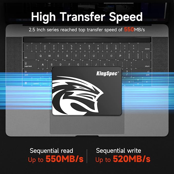 KingSpec 256GB SATA III SSD 6Gb/s, 2.5" SATA SSD with 3D NAND Flash, Internal Solid State Hard Drives, for Laptop and PC Desktop (R/W Speed up to 550/520 MB/s)