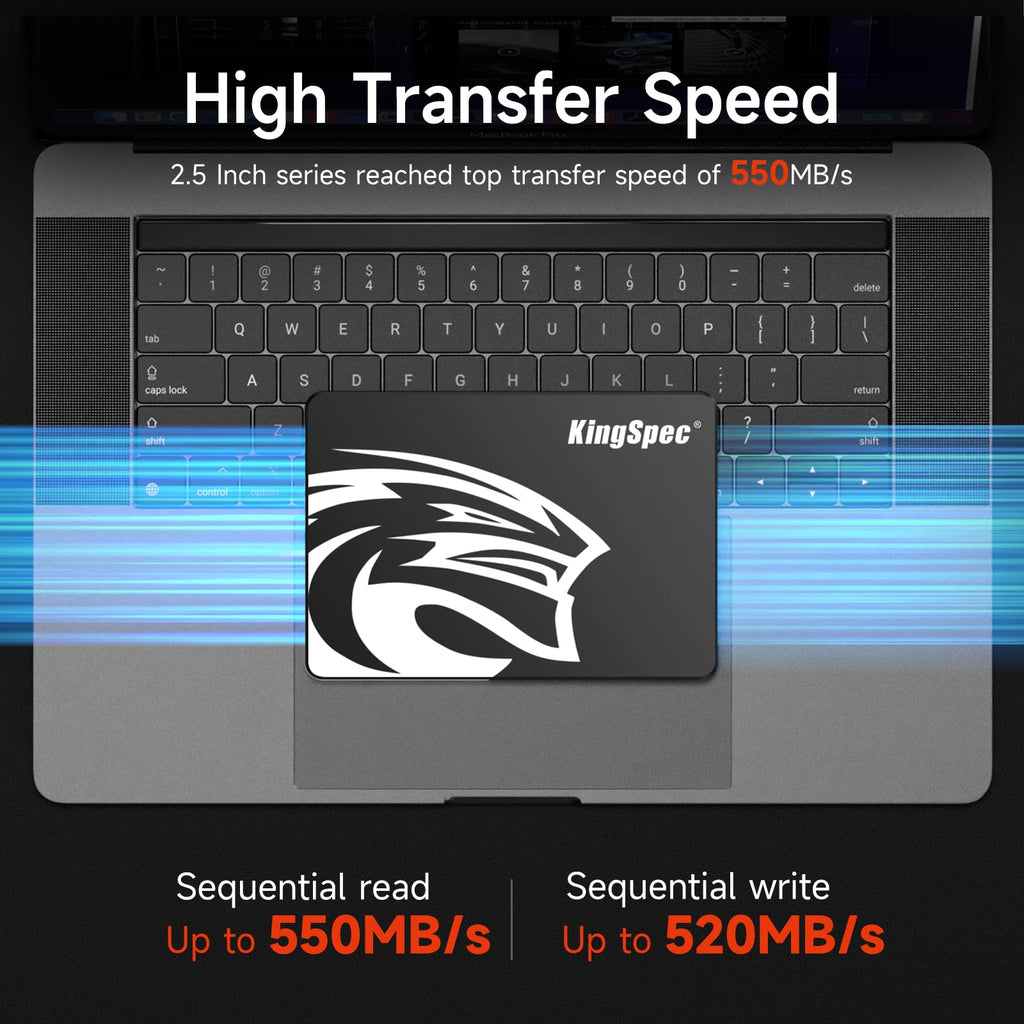 KingSpec 256GB SATA III SSD 6Gb/s, 2.5" SATA SSD with 3D NAND Flash, Internal Solid State Hard Drives, for Laptop and PC Desktop (R/W Speed up to 550/520 MB/s)