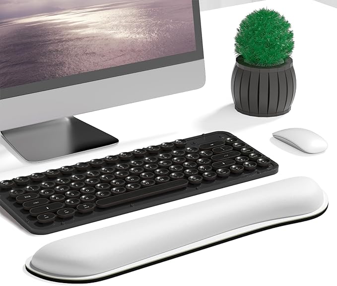 Dapesuom Enlarge Keyboard Wrist Rest, Cute Memory Foam Keyboard Wrist Cushion for Computer Desk Mats Support, Typing Pain Relief Ergonomic Mouse Pad Rests with Non-Slip Base for Gaming, Laptop, White