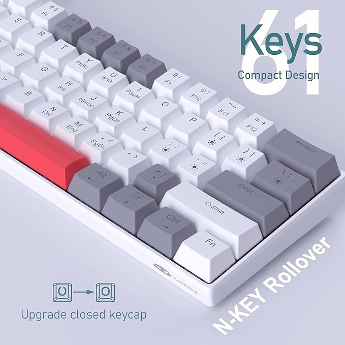 60% Mechanical Gaming Keyboard,Mixed Color Keycaps Gaming Keyboard with Red Switches, Detachable Type-C Cable Mini Keyboard with Blue LED Light for PC/Laptop