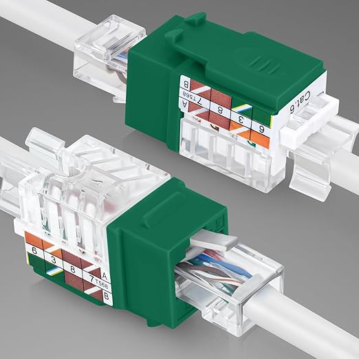 Everest 45° Angled RJ45 Cat6 Keystone Jacks 20-Pack in Green - Slim Profile Female RJ45 Connectors - Cat 6 Keystone Jack - Compatible with 45° Angled Speed Termination Tool - 45Term (B0BL3GS7ZY)