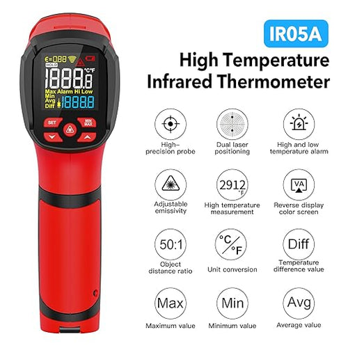 -40℉~2912℉ MESTEK Infrared Thermometer High Temperature Gun,50:1 Dual Laser Thermometer/K-Probe 14°F - 932°F, Digital Laser IR Temp Gun for Cooking,Pizza Oven, Engine, Kiln, Forging, Industrial Use ﻿