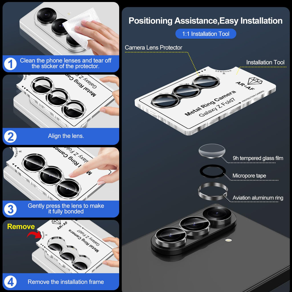 Avocase for Samsung Galaxy Z Fold 7 Camera Lens Protector, Individual Metal Ring Tempered Glass Lens Cover, [Strong Adsorption] Scratch Resistant Ultra-Thin HD Clear Lens Cover, 1 Set-Black Ring