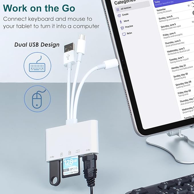 7-in-1 Memory Card Reader Universal Card Reader for iPhone/iPad with USB/USB C Connector & SD/TF Card Slots USB OTG Adapters Supports SD/Micro SD/SDHC/SDXC/MMC Memory Cards Plug and Play
