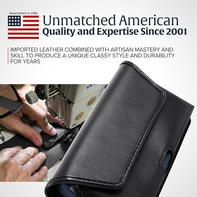 Turtleback Belt Clip for iPhone 16 Pro Max, 15 Pro Max, 14 Pro Max -Large- Fits w/Defender Bulky Style Cases, Premium Black Leather, Horizontal Belt Holder, Magnetic Closure, HD Rotating Clip