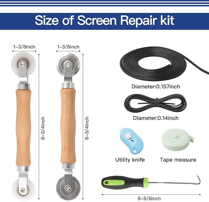 Window Screen Door Repair Kit Include Window Screens Mesh 48"x114" with All Tools in Window Screen Replacement(Screen Rollers, Splines, Hook), Yolovit