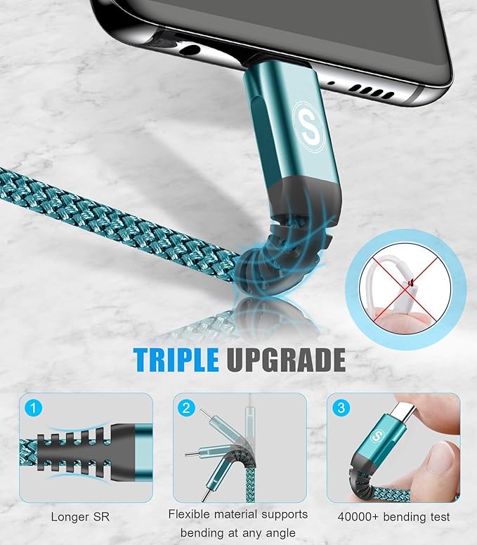 USB C Cable 3.1A Fast Charging [3Pack,10ft+6.6ft+3.3ft], sweguard USB-A to USB-C Charger Nylon Braided Cord for Samsung Galaxy S21 S20 S10 S9 S8 Plus/FE Note 20 10 9 8 7, A71 A51 A32,LG,Moto,PS5-Green
