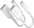 BLACK+DECKER USB C to USB A Adapter, USB C Male to USB Female Adapter Nylon Braid, Type C OTG Cable Compatible w/iPhone 16 15 Pro, MacBook Pro 2022/Air/Mini, iPad—2 Pack, 3" (White)