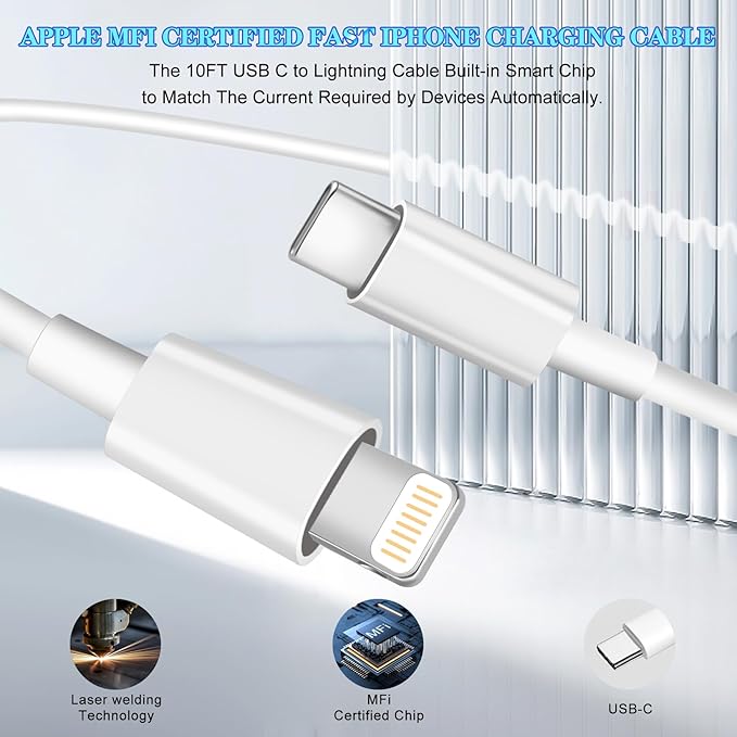 iPhone Charger,Dual Port USB C iPhone Charger Fast Charging Block,Super Fast Apple Double Type C Wall Chargers,2Pack 10FT Quick USB C Lightning Cable for iPhone 14 Pro Max/13 Pro/12/11/MiNi/XS/XR/8/SE