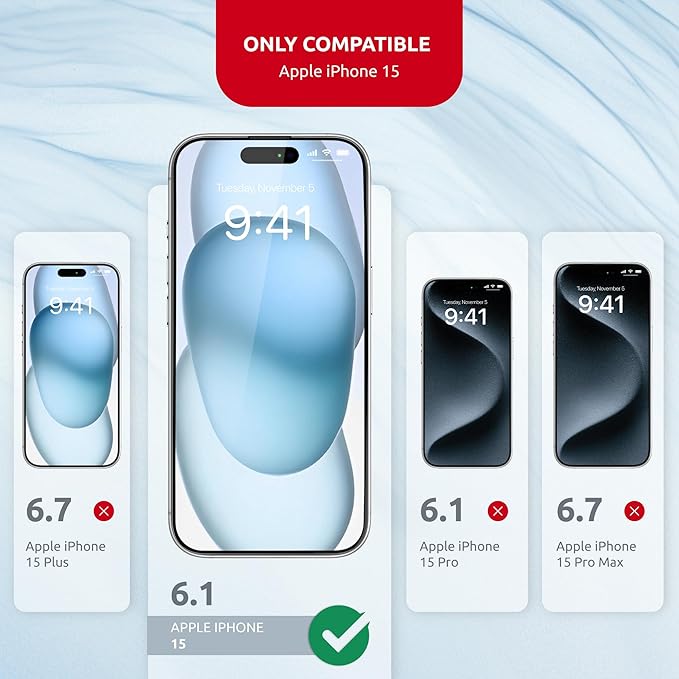 Tempered Glass Screen Protector for iPhone 15 – Full Edge-to-Edge Protection, 9H Hardness, Oleophobic Coating - Accessories For IPhone 15 Phone Protector with Applicator - Black Design