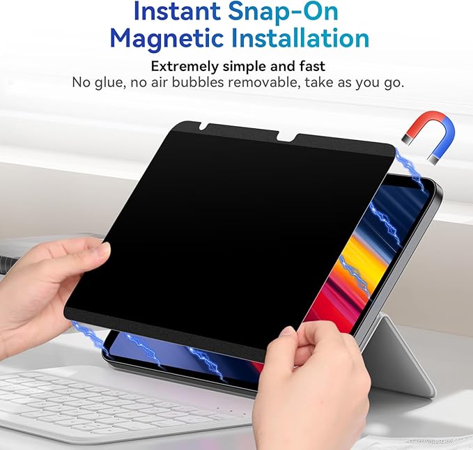 Magnetic Privacy Screen Protector Compatible with iPad Air 5th 4th 10.9" & iPad Pro 11(2018-2022), Removable Anti Glare Blue Light Bubble-Free Black Security Protector Private Filter