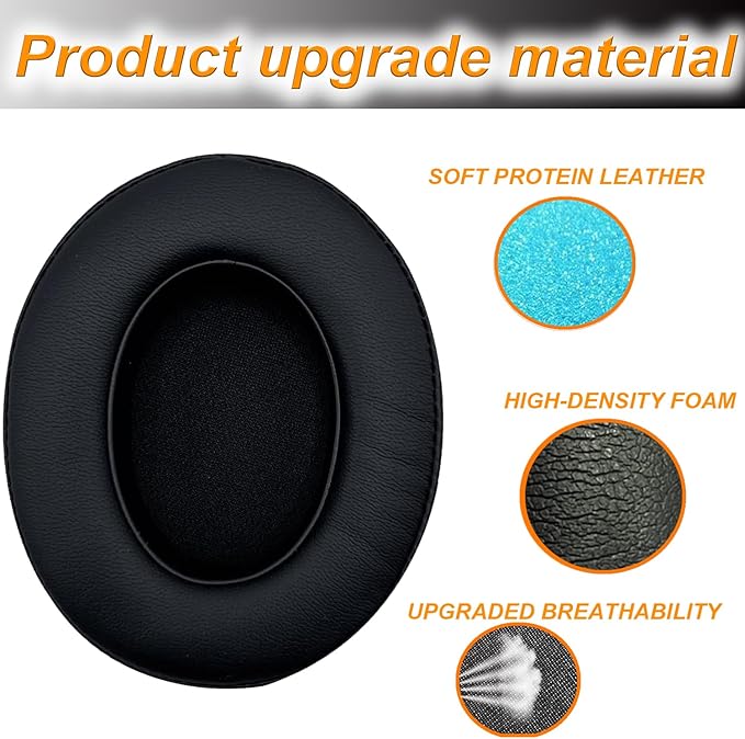 Replacement Ear Pads Cushions for Beats Studio（B0501、B0500），Beats Studio 2 & Studio 3 Wired & Wireless Headphones, Earpads with Soft Protein Leather, Noise Isolation Memory Foam - Grey (Black)