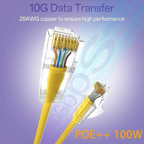10Gsupxsel Cat6a Patch Cables 0.5ft (24 Pack) Slim, Cat6 Ethernet Patch Cable Pure Copper, Flexible Cat 6 Patch Cable 550MHZ 10G, Space-Saving Cat 6A Network Cables for Patch Panel, Yellow