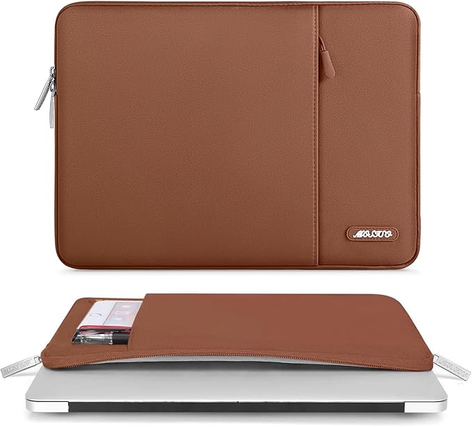 MOSISO Laptop Case 16 inch, 15-15.6 inch Laptop Sleeve Compatible with MacBook Pro 16 M4 M3 M2 M1, HP Acer Dell Lenovo ASUS Notebook, Polyester Vertical Computer Sleeve Bag with Pocket, Caramel Brown