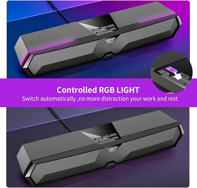 Edifier MG300 Computer Sound Bar: Loud Speakers with Deep Bass - Switch RGB Built-in Microphone for Gaming Speakers Wireless Bluetooth 5.3 & USB Adapter PC Sound Bar for Desktop