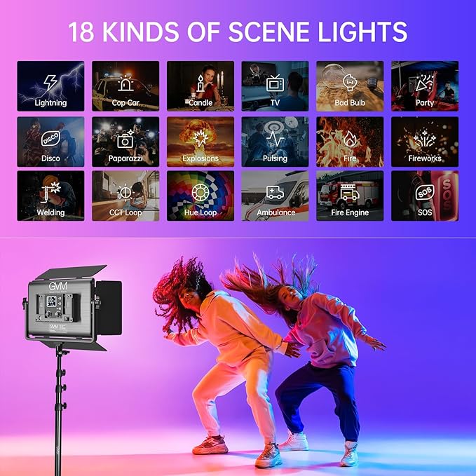 GVM 65W RGB Video Light with Bluetooth Control, 1300D LED Video Lighting Kit, 25000lux/0.5m, 360° Full Color Photography Lighting Kit, 3 Packs Led Panel Light for YouTube, Web Conference, Streaming