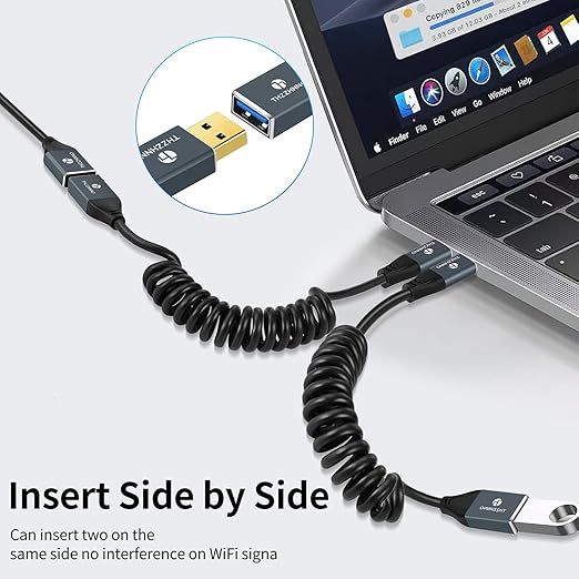 Coiled USB Extension Cable, 5Gbps Retractable USB A Male to Female Data Transfer Cord for Keyboard, Mouse, PlayStation, Xbox, Flash Drive, Printer, Camera(Extend up from 0.75FT to 3.3FT)