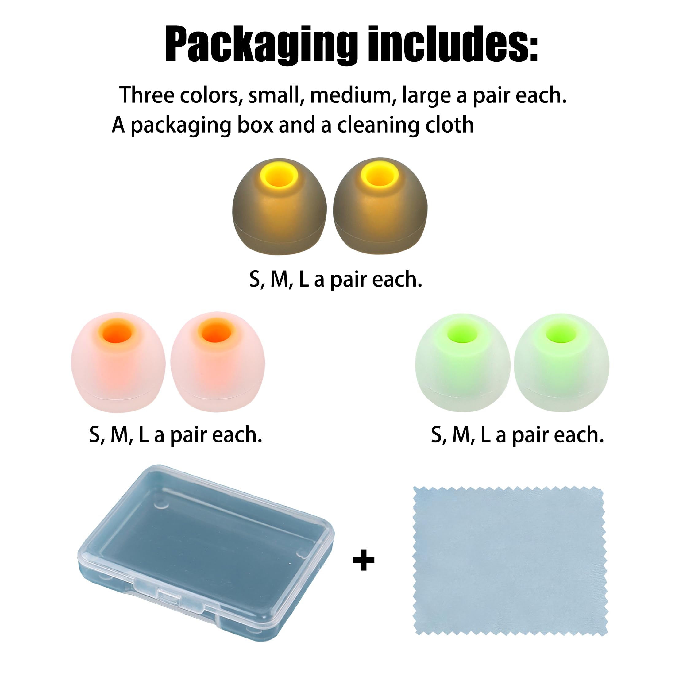 MQIMY Silicone Earbud Tips - S M L, Fit Most In-Ear Earbuds (Inner Hole 3.8mm - 5.1mm), 9 Pairs