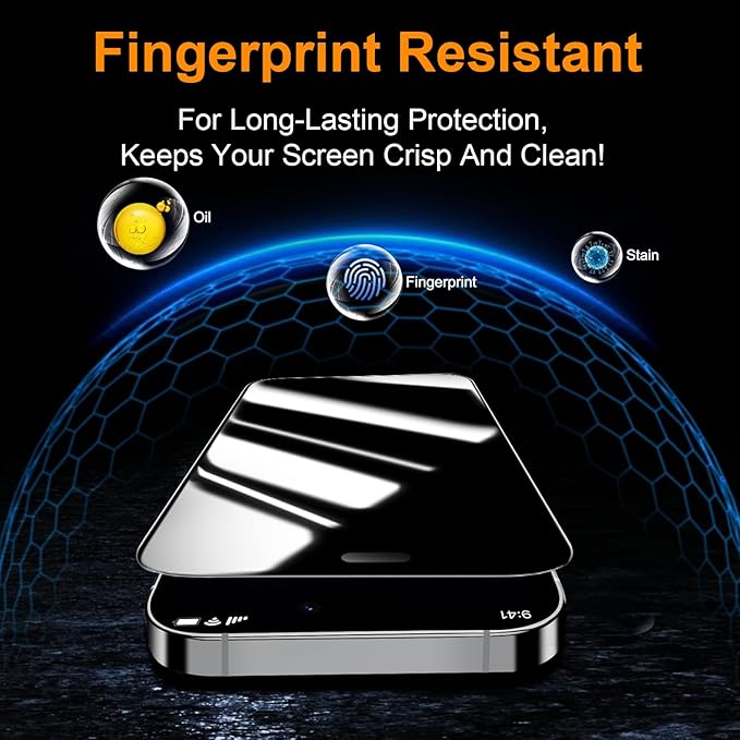 OneFish 2 Pack Privacy Screen Protector for iPhone 16e/13/13 Pro/14-4-Way 360° Anti-Spy Tempered Glass, 9H Hardness, 3D Curved Edges, Case-Friendly & Easy Installation