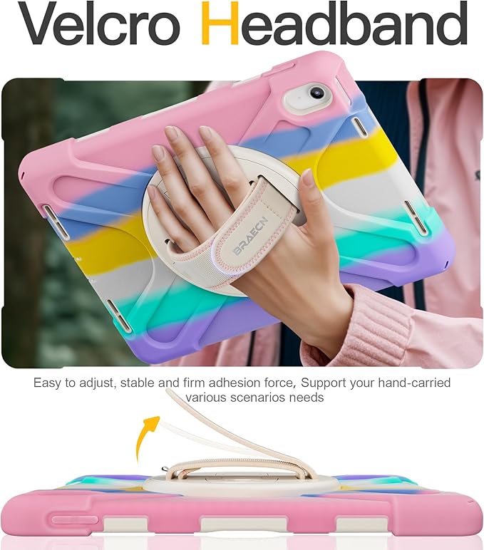 BRAECN for iPad (A16) 11th/10th Generation case 11/10.9 inch 2025/2022 Heavy Duty Shockproof Protective with Pencil Holder Screen Protector 360°Rotating Stand Handle & Shoulder Strap Full Body Cover