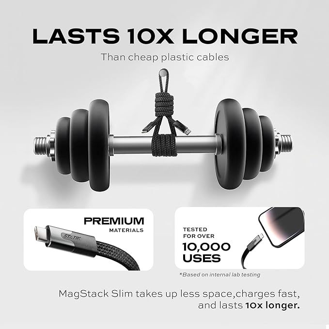 Statik MagStack USB C to USB C Cable, Magnetic Anti Tangle Flat Type C Charger Fast Charging Cord, Magnetic Charging Cable, Compatible with iPhone 16 Pro Max, 15, Galaxy S24 Ultra, 100W 6FT/2M