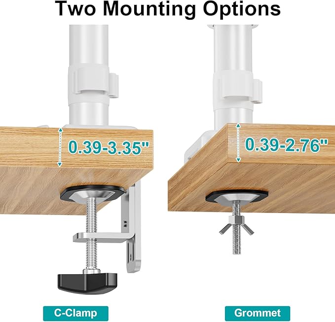 MOUNT PRO Dual Monitor Mount for 13-32" Computer Screen, Tall Monitor Stands for 2 Monitors, Adjustable Gas Spring Double Vertical Monitor Desk Mount, Each Arm Holds 4.4 to19.8lbs, VESA Mount, White