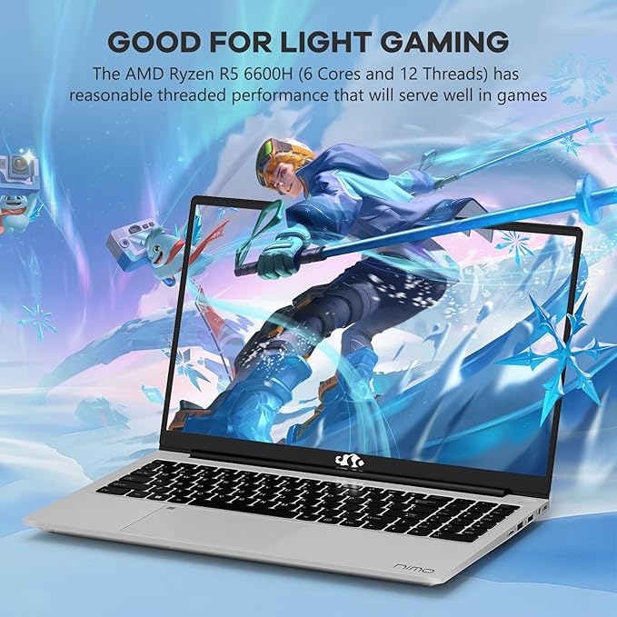 NIMO 15.6" IPS FHD-Gaming-Laptop, AMD Ryzen 5 6600H 6-Cores 660M GPU 32GB DDR5 RAM 1TB SSD(Beat i7-1165G7, Up to 4.5GHz) Computer with 100W GaN Type C Fingerprint Backlit Keyboard Win 11
