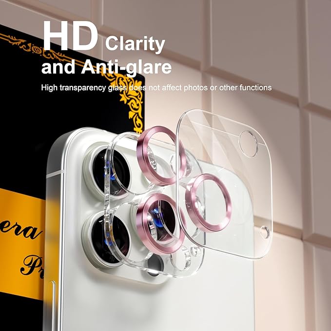 beuxece for 6 Pack iPhone 16 Pro/iPhone 16 Pro Max Camera Lens Protector [Drop Protection] [Case Friendly] [Easy Installation] 9H Tempered Glass Camera Screen Protector Cover, CD Pink
