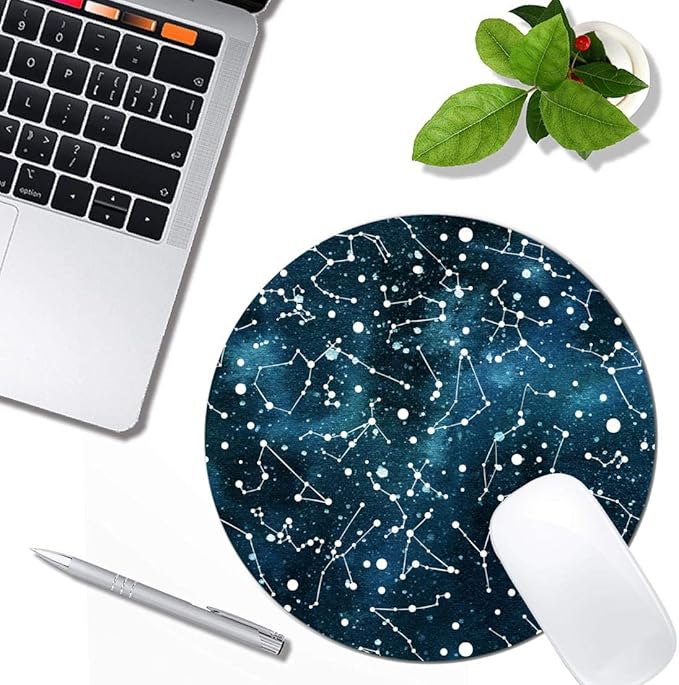 Cool Blue Galaxy Night Sky Pattern Mouse Pad Round Non-Slip Rubber Mousepad Laptop Office Computer Decor Cute Desk Accessories Customized Design Mouse Pad