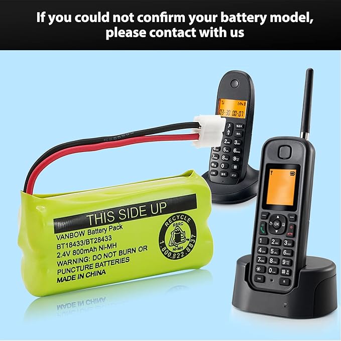 BT18433/BT28433 2.4V 800mAh Ni-MH Cordless Phone Battery, Also Compatible with AT&T BT184342/BT284342 BT8300 BT1011 BT1018 BT1022 BT1031 2SN-AAA55H-S-J1 CS6120 CS6209 CL80109 EL52419 (Pack 4)