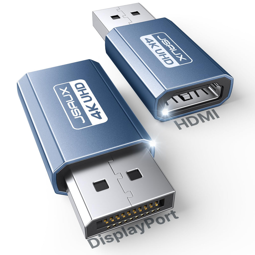 4K DisplayPort to HDMI Adapter 2-Pack, JSAUX DP PC to HDMI Monitor Converter Video UHD 2K@120Hz,4K@30 DP to HDTV Male to Female Uni-Directional adapter Compatible with Dell, Lenovo, HP,GPU, AMD -White