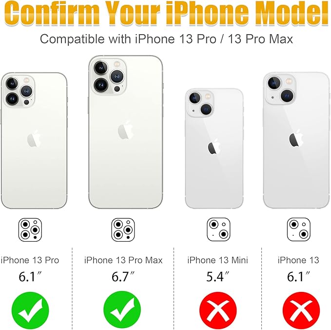 AGVEE 3+3 6 Pack for iPhone 13 Pro 6.1" / 13 Pro Max 6.7" Camera Lens Cover Protector, Bling Diamond & Bling Glitter Metal Ring 9H Tempered HD Glass Camera Cover Protector Film, Bling-Black