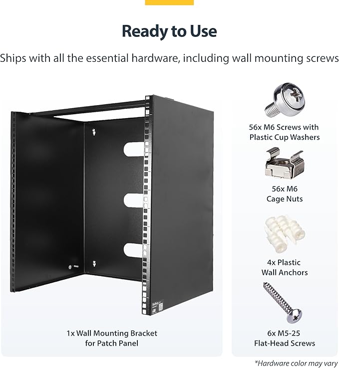 StarTech.com 14U Wall Mount Network Rack, 14 in Deep (Low Profile), 19" Patch Panel Bracket for Shallow Server, IT Equipment, Network Switches, 77lbs/35kg Weight Capacity, Black (RACK-14U-14-BRACKET)