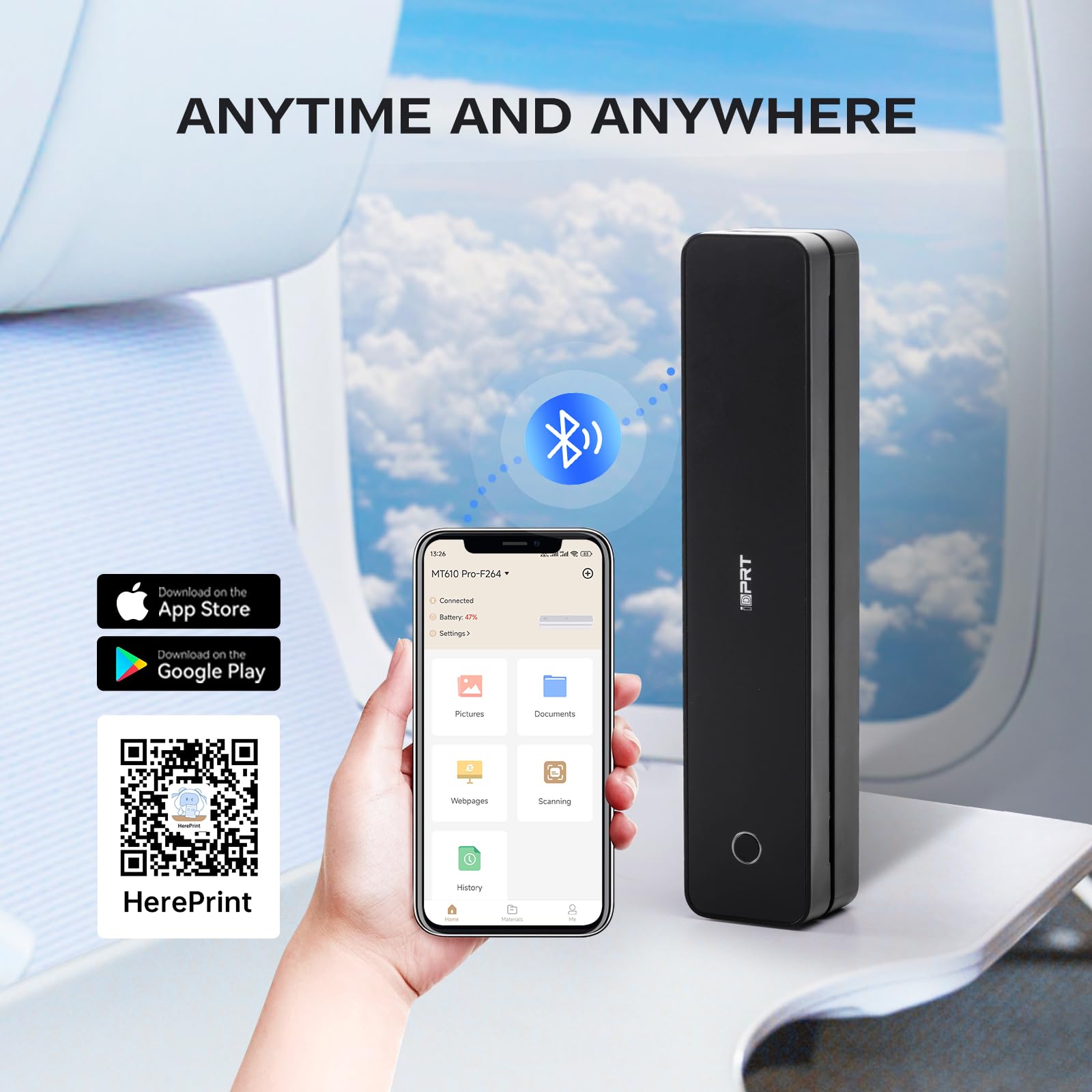 iDPRT Portable-Printer Wireless for Travel,300DPI Inkless Thermal Small Printers for Home Use,Office,Vehicles,Mobile Bluetooth Printer Supports 8.5" x 11" US Letter,for Smartphone & PC,Black