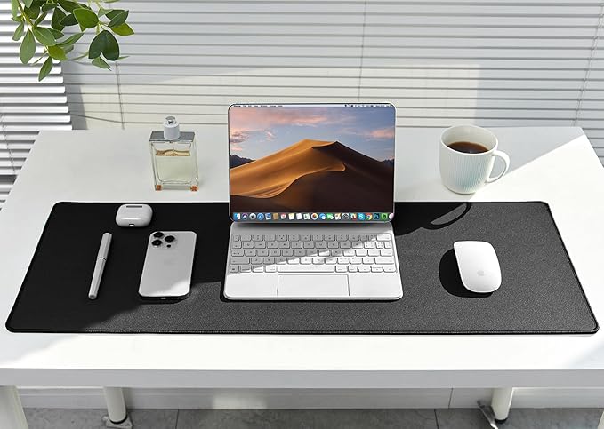ALOANES Waterproof Mouse Pad with Durable Stitched Edge, Large Gaming Keyboard Pad, Non-Slip Rubber Base Mouse Mat, Extended Desk pad for Gamer, Office & Home, Black Mousepad 31.5''x 15.7''x 0.12''