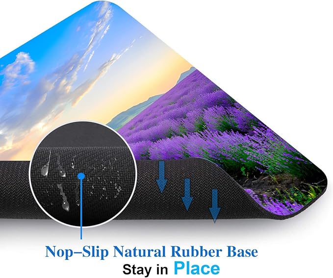 Purple Lavender Landscape Mouse Pads for Desk, Portable Wireless Computer Mouse pad Small Design with Women, Non-Slip Rubber Base Laptop Mousepad 9.5" x 7.9" Smooth Surface for Office & Travel