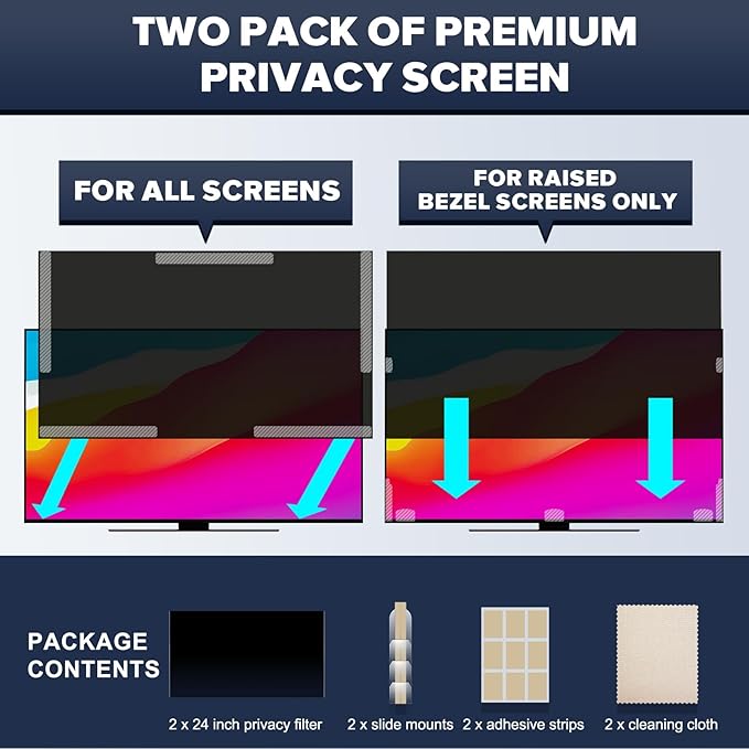 [2-Pack] HD Computer Privacy Screen 24 inch, Upgraded Computer Privacy Screen for 16:10 Widescreen Removable Anti Glare Computer Screen Cover and Blue Light UV-Blocking Screen Privacy Filter