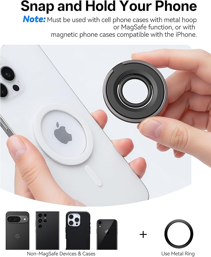 [2025 Newest] Magnetic Phone Grip for MagSafe Ring Holder, Magnet Phone Grip Stand Finger Kickstand Two-Sided Magnetic Compatible with iPhone 16 Pro/Max 15 14 13 12 11 Plus&Android