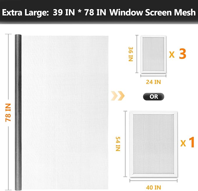 Window Screen Door Repair Kit, 39" x 78" Screen Door Mesh Replacement Kit, Durable Fiberglass Mesh Screen Roll with Tools for Windows Doors Patio and Porch Screens Replacement, Grey